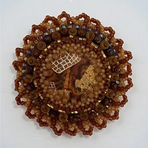Vintage Handmade Egyptian Revival Seed Bead Queen Nefertiti Brooch & Pendant